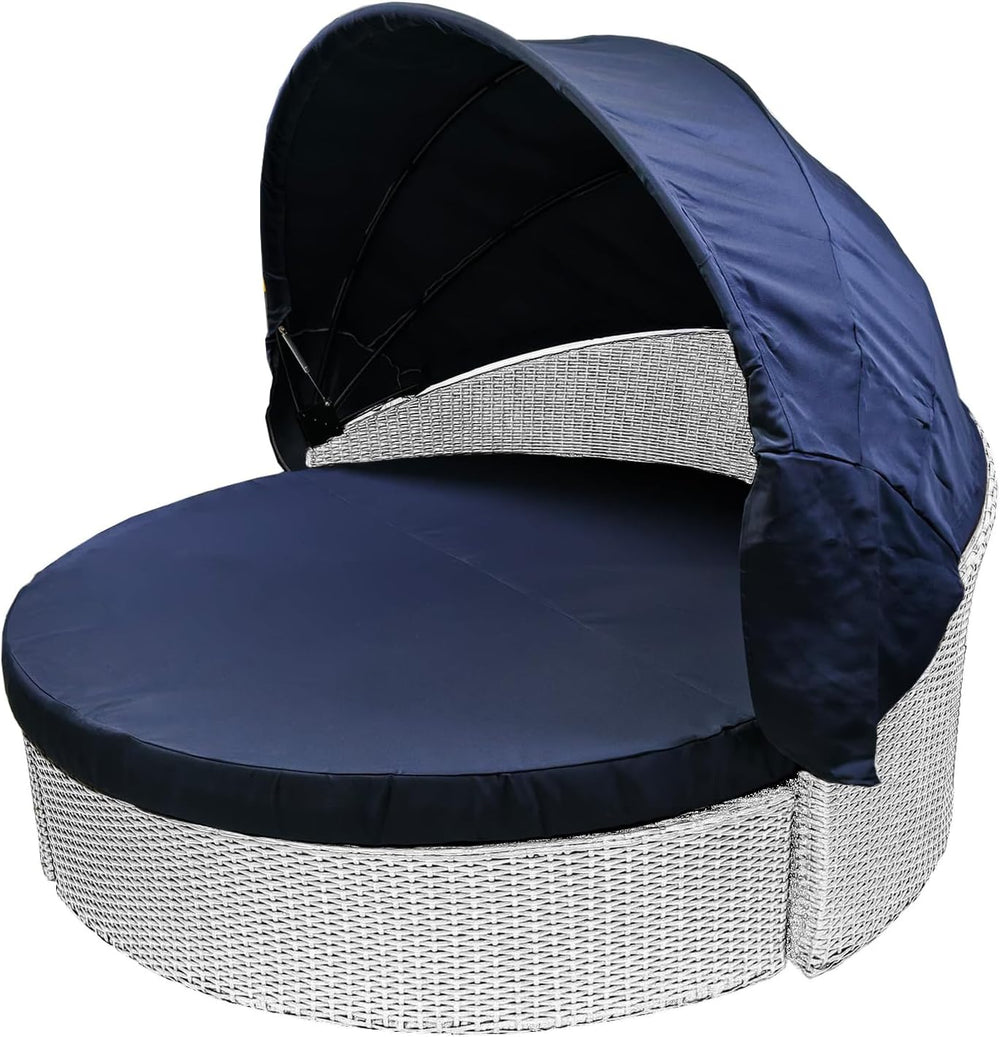 84" Round Daybed Canopy Replacement Fabric, Patio Rattan Wicker Sunbed T...