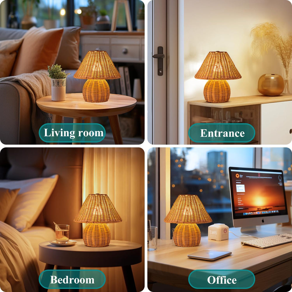 WERFOP Bamboo Table Lamp Handmade Boho Rattan Bedside Lamp,3 Colors Adjustabl...