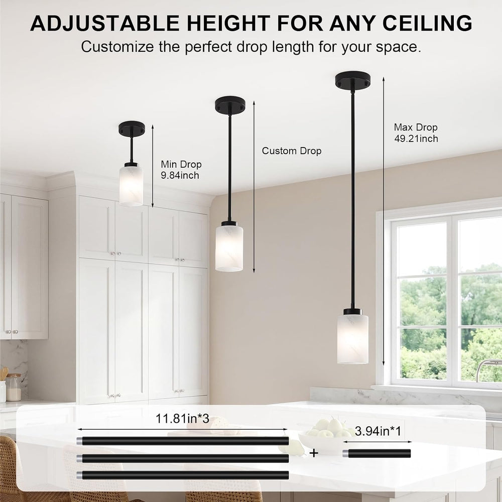 3-Pack Black Pendant Lights Kitchen Island, Modern Small Alabaster Glass Pend...