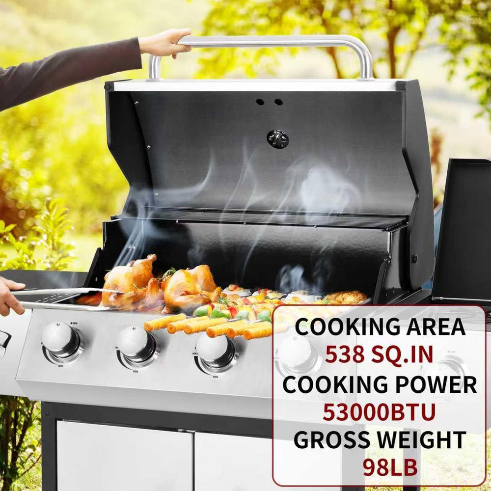 4-Burner Propane BBQ Grill 53000 BTU Stainless Steel Cast Iron Grate