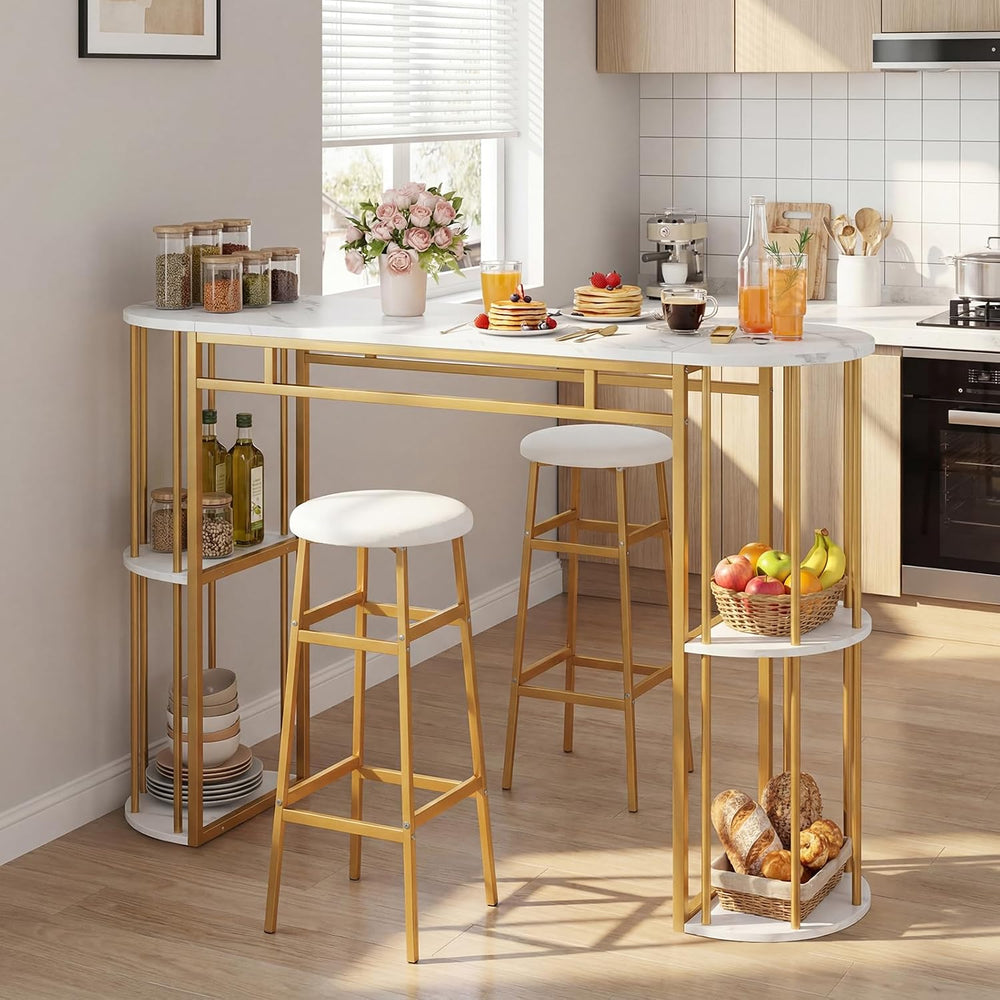 COSTWAY Bar Table Set for 2 with Storage Shelves, Bar Height Dining Set