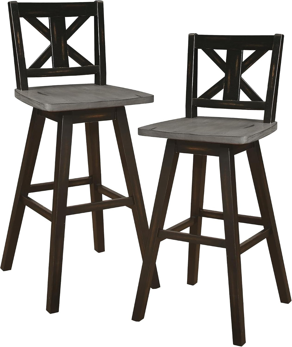 Lexicon Swivel Bar Height Stools Set of 2, X Back, Antique Black/Grey