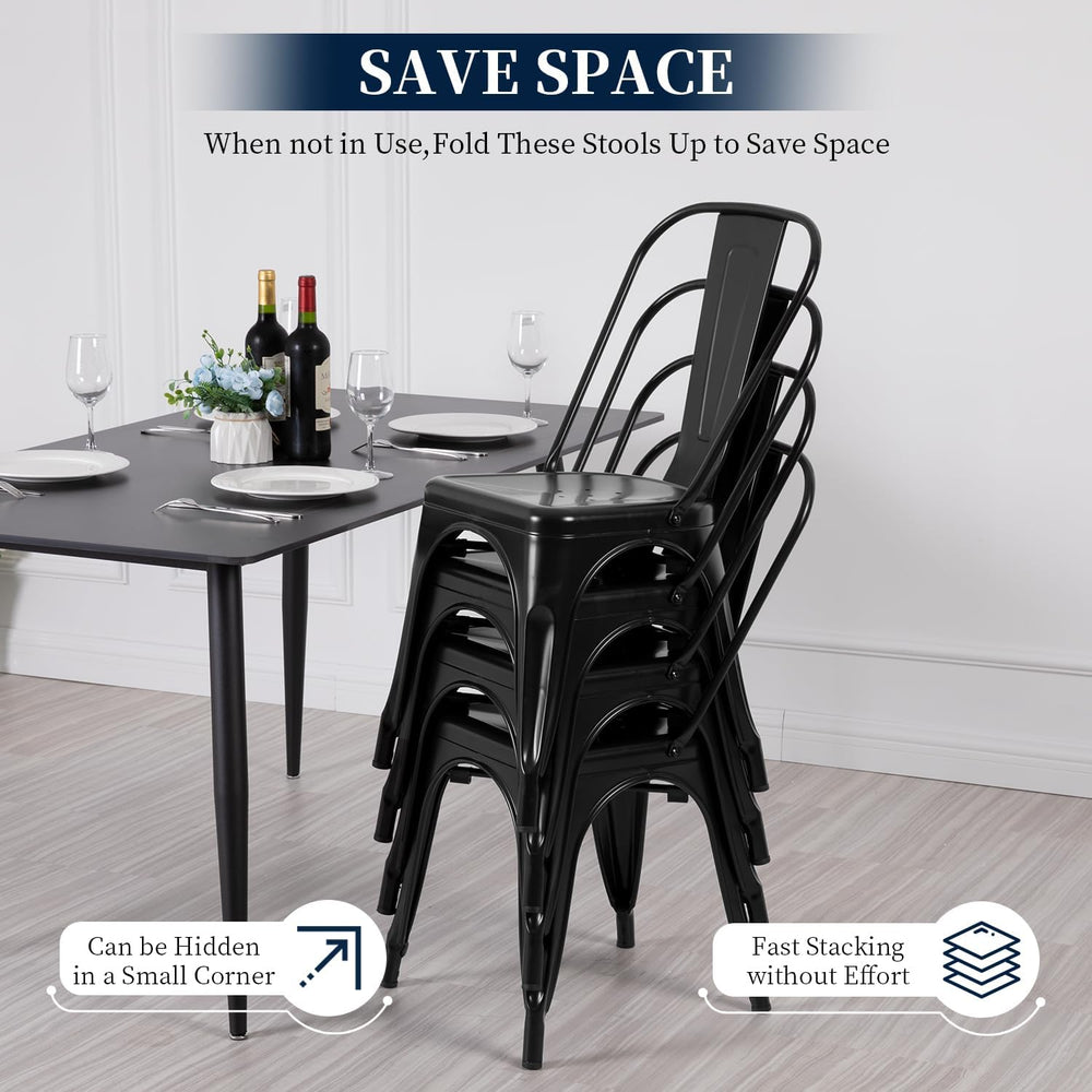 FDW | Metal Dining Chairs | Set of 4, Black | 330lbs Load