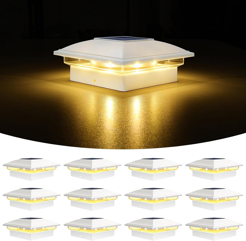 VOLISUN White Solar Post Cap Lights, Warm White Fence Lights 12 Pack