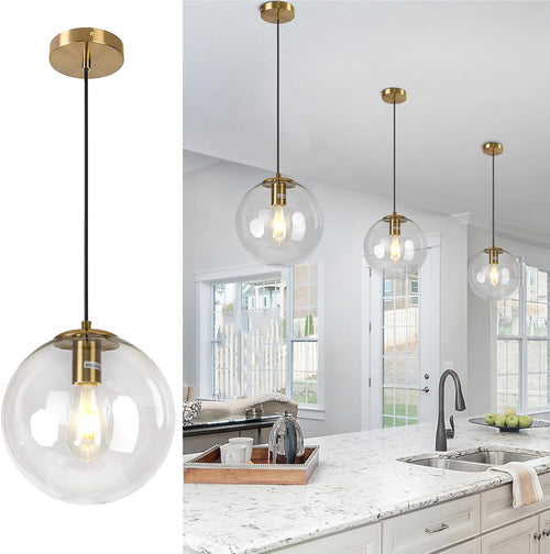 10" gold globe pendant light mid century modern, main product view