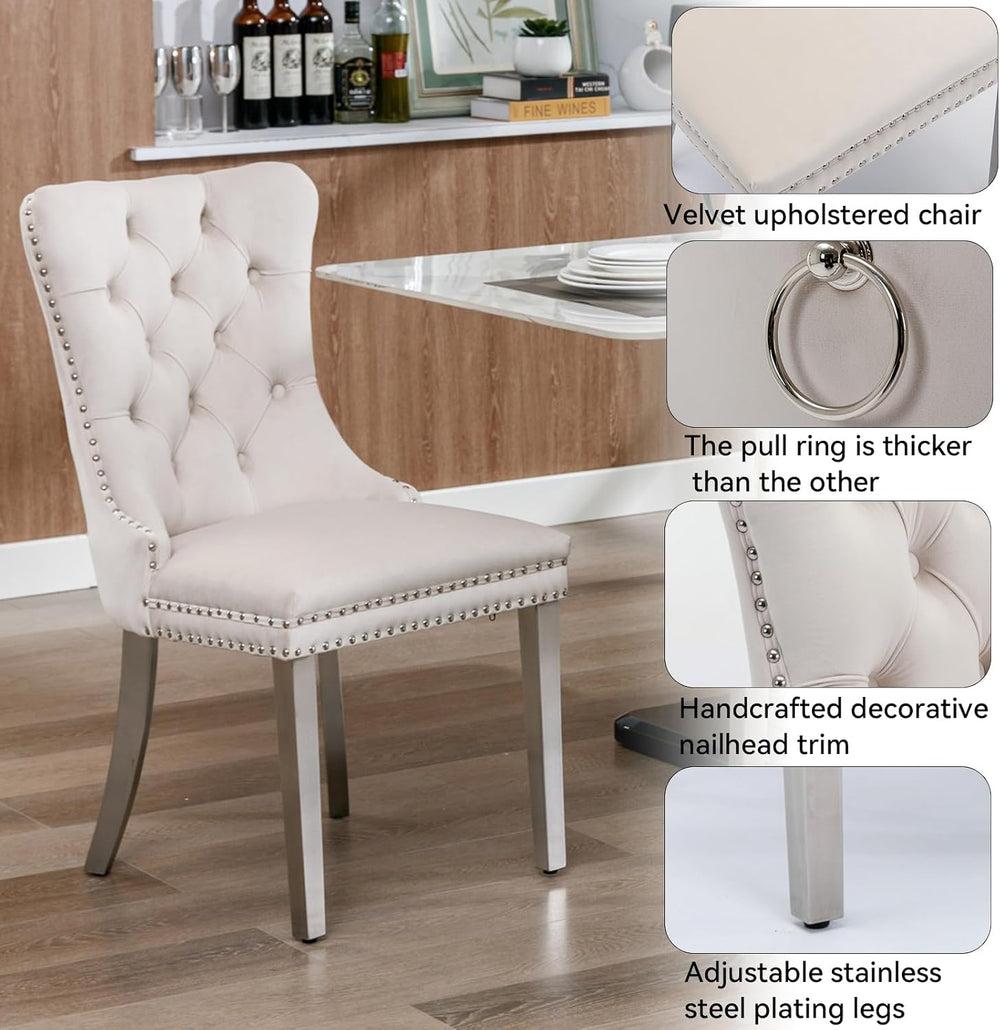 47" Round Farmhouse Dining Table Set for 4, Circle White Faux Marble Kit...