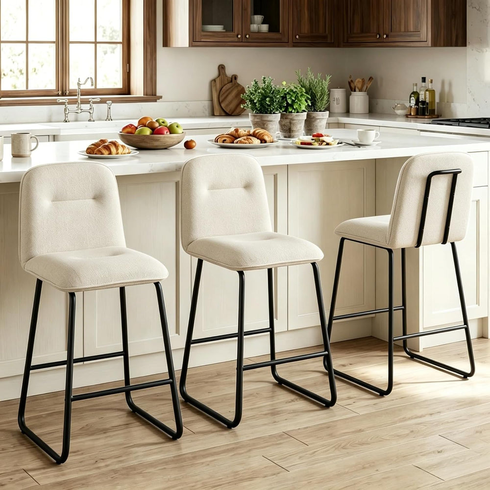 Bar Stools Set of 3, 26" Counter Height Bar Stools with Back, Modern Lin...