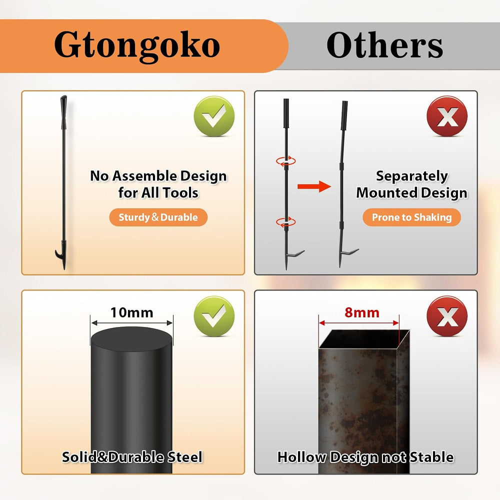 Gtongoko 5 Pcs Fireplace Tools Set 32" Black Wrought Iron Large Fire Too...