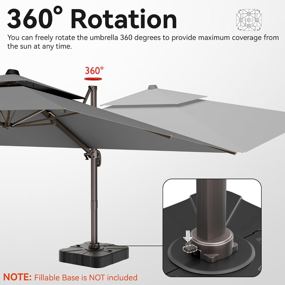 10x13' Cantilever Patio Outdoor Umbrella & Double Top, Grey