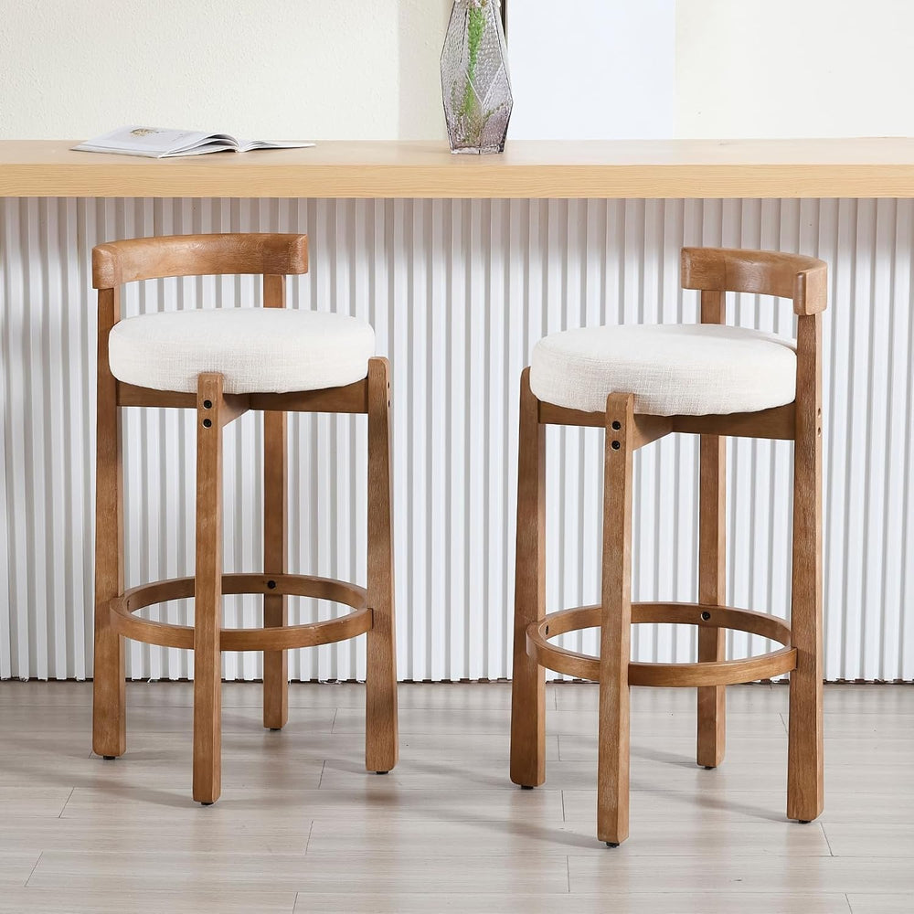HEAH-YO Linen Bar Stools Set of 6, 30.25" Bar Height Stools with Back, U...