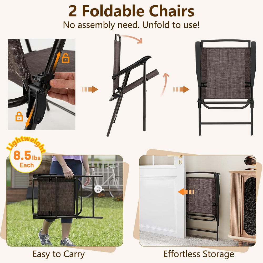 Goplus Patio Bistro Set, 3-Piece Patio Dining Furniture Set with Round Temper...