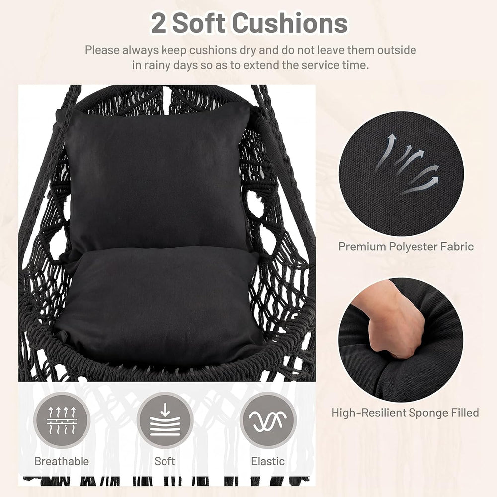 Giantex Macrame Swing Chair, Hanging Porch Swing w/Soft Seat Cushions, Cotton...