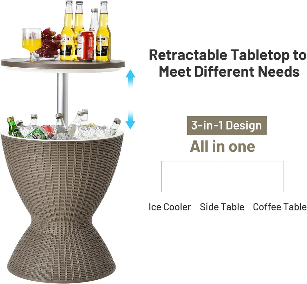 Tangkula Outdoor Cool Bar Table, Rattan Style Patio 8 Gallon Beer and Wine Co...