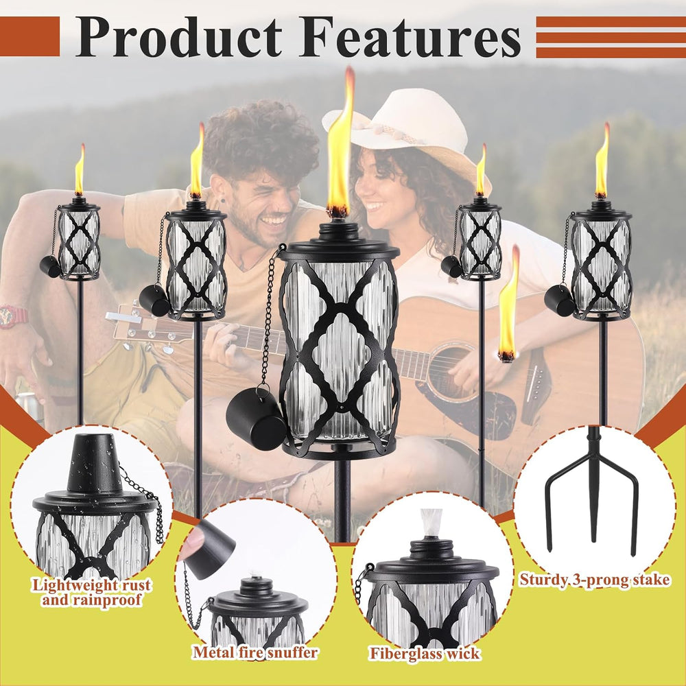 4 Pack Glass Citronella Torches, 16 oz Garden Torches for Outside, 55 inch Ou...