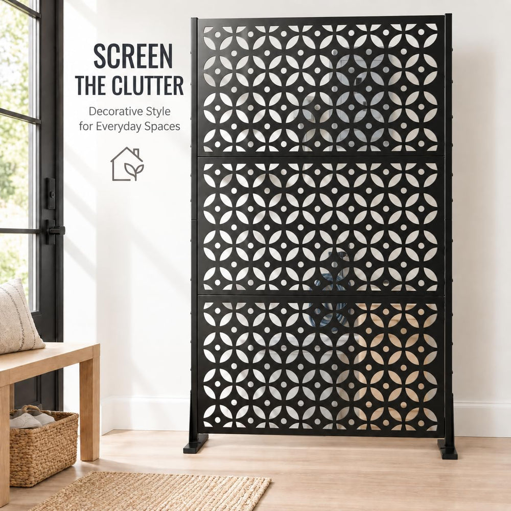 72" Outdoor Privacy Fence Screen, Decorative Metal Panel Patio Divider