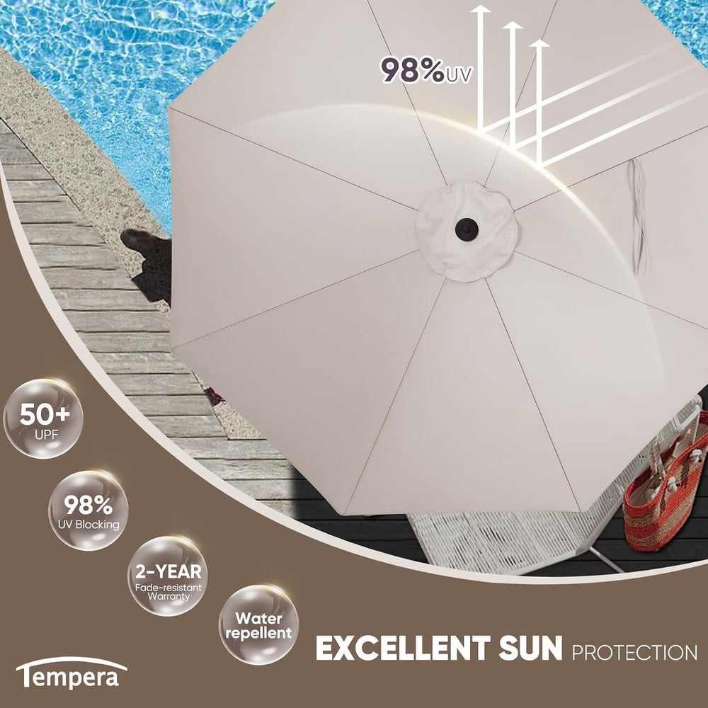 Tempera Patio Market Outdoor Table Umbrella with Push Button Tilt and Crank, ...