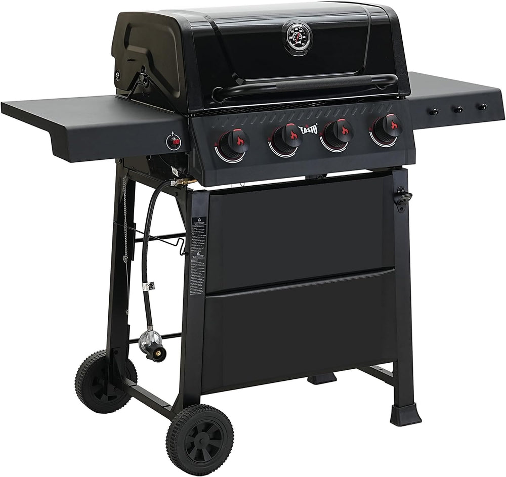 Feasto 4-Burner Propane Grill with Ceramic Burner Chamber, Black