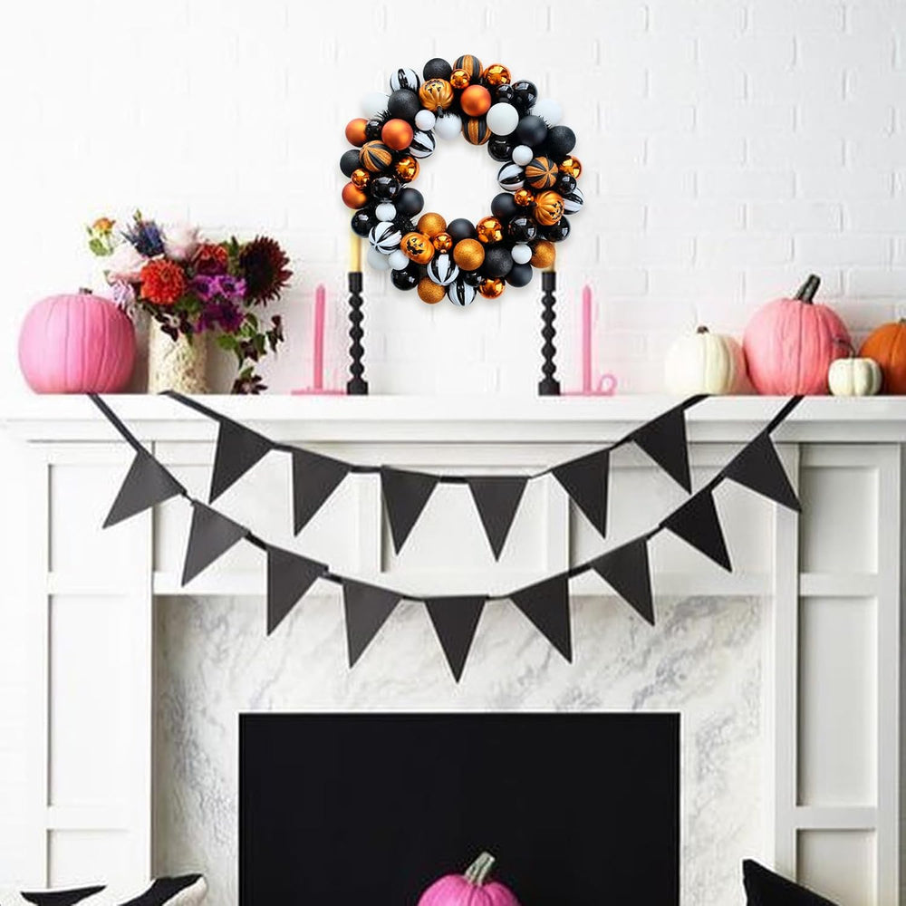 Happy Halloween Wreath for Front Door, 18” Artificial Ball Wreaths Door Decor...