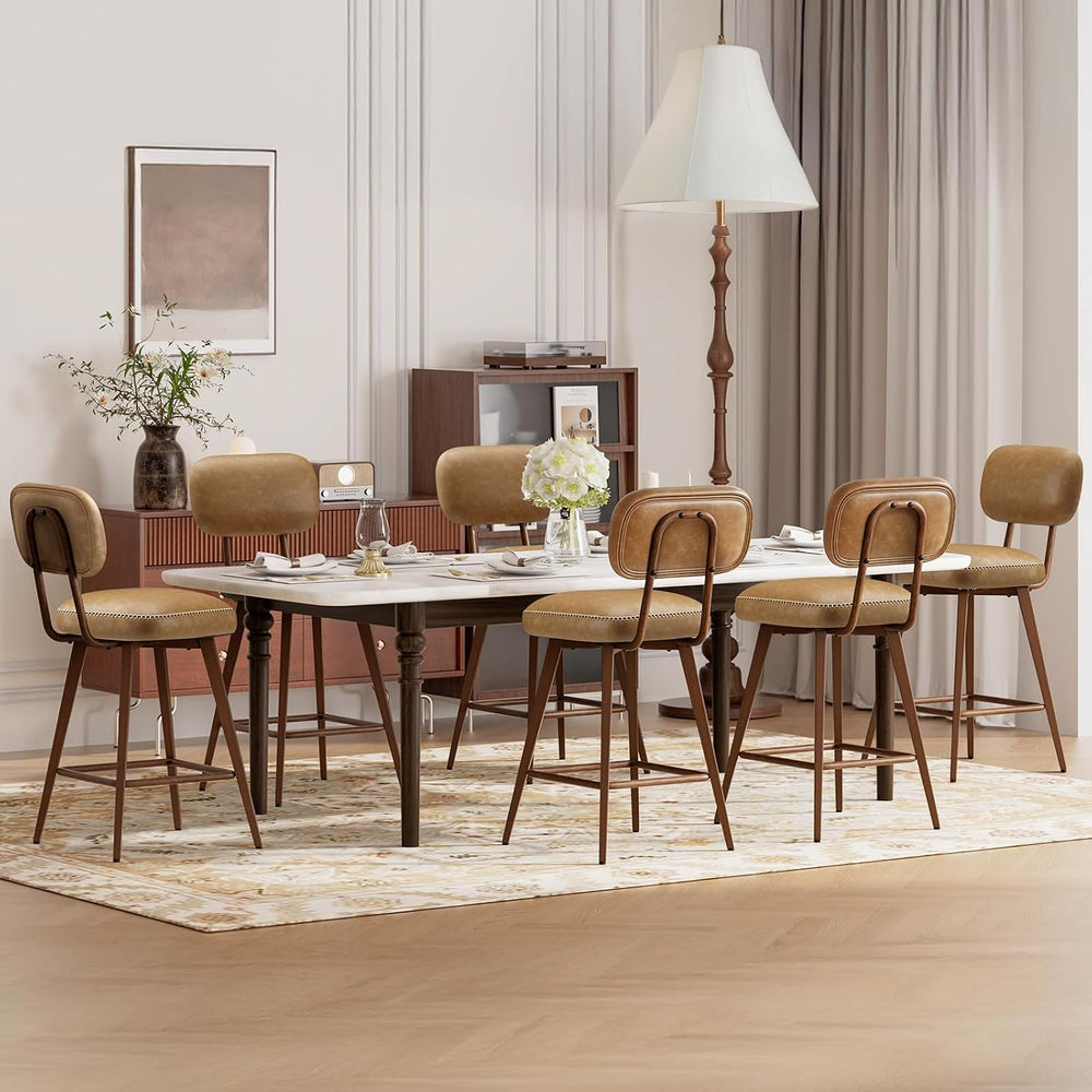 MALOL 26“ Swivel Bar Stools Set of 4, Mid Century PU Leather Counter Height B...