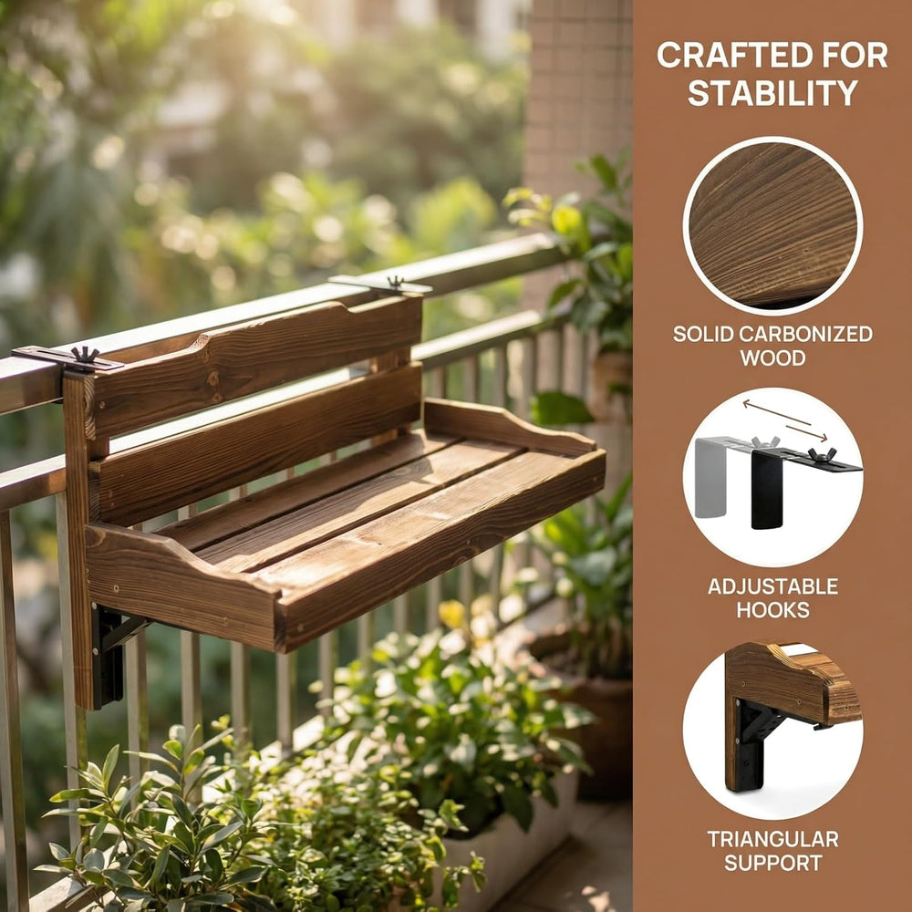 Folding Balcony Railing Table, Solid Wood Balcony Hanging Table, Railing Plan...