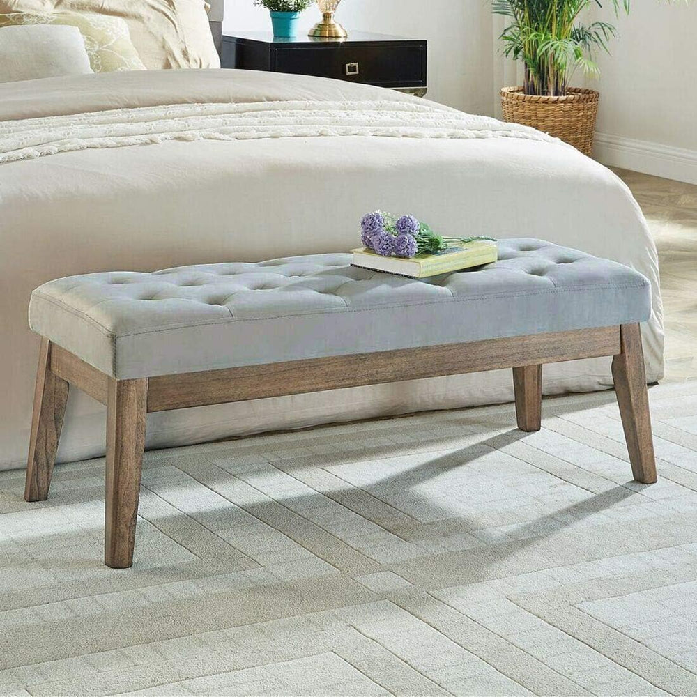 24KF Velvet Upholstered Buttons Tufted Entryway Bench with Solid Wood Leg,Bed...