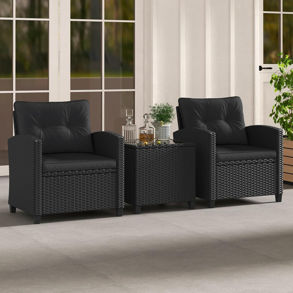 HAPPYGRILL 3 Pieces Wicker Patio Conversation Set, PE Rattan Bistro Sofa Set ...
