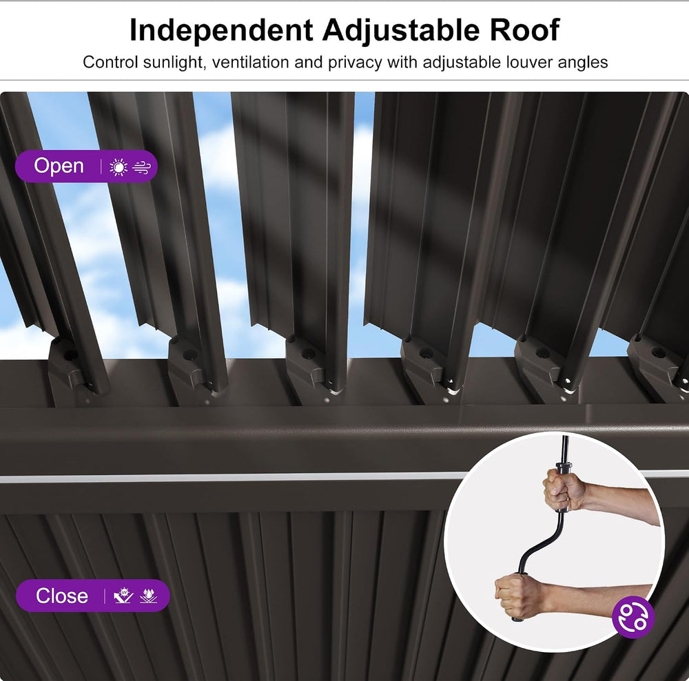 PURPLE LEAF Outdoor Louvered Pergola 10' x 12' Aluminum with LED Bronze