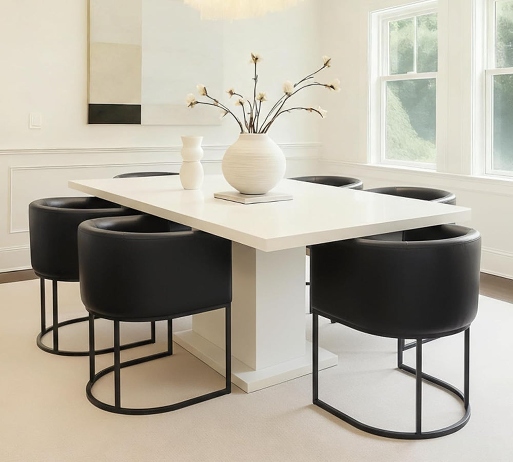 HNY Mid Century Modern Upholstered Barrel Black Dining Chairs with Arms Set o...