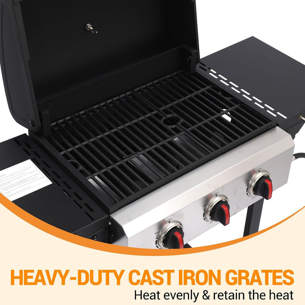 3-Burner Propane Gas Grill with Folding Side Tables