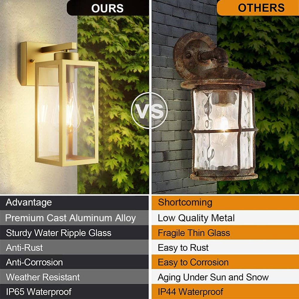 Tipace Outdoor Wall Lantern 2 Pack Gold Exterior Wall Sconce with Clear Glass...