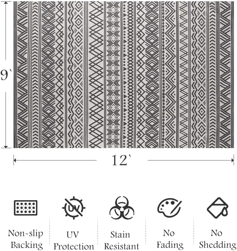 Outdoor Rug Carpet 9x12 ft, Flatweave Textured Outdoor Patio Rug Non Slip Ind...