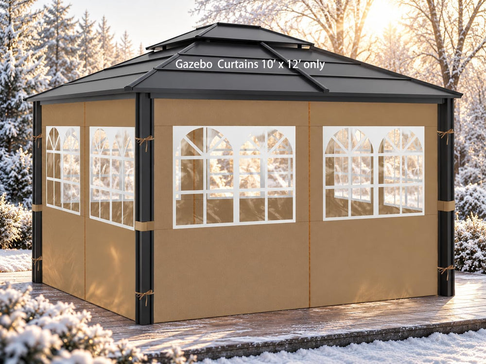 Gazebo Privacy Curtains 10' x 12' with PVC Windows, 4-Panels Side Wal...