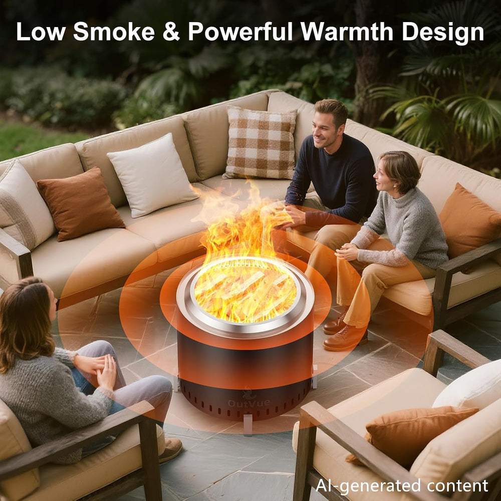 OutVue 19.5 inch Stainless Steel Smokeless Fire Pit with Tote Bag
