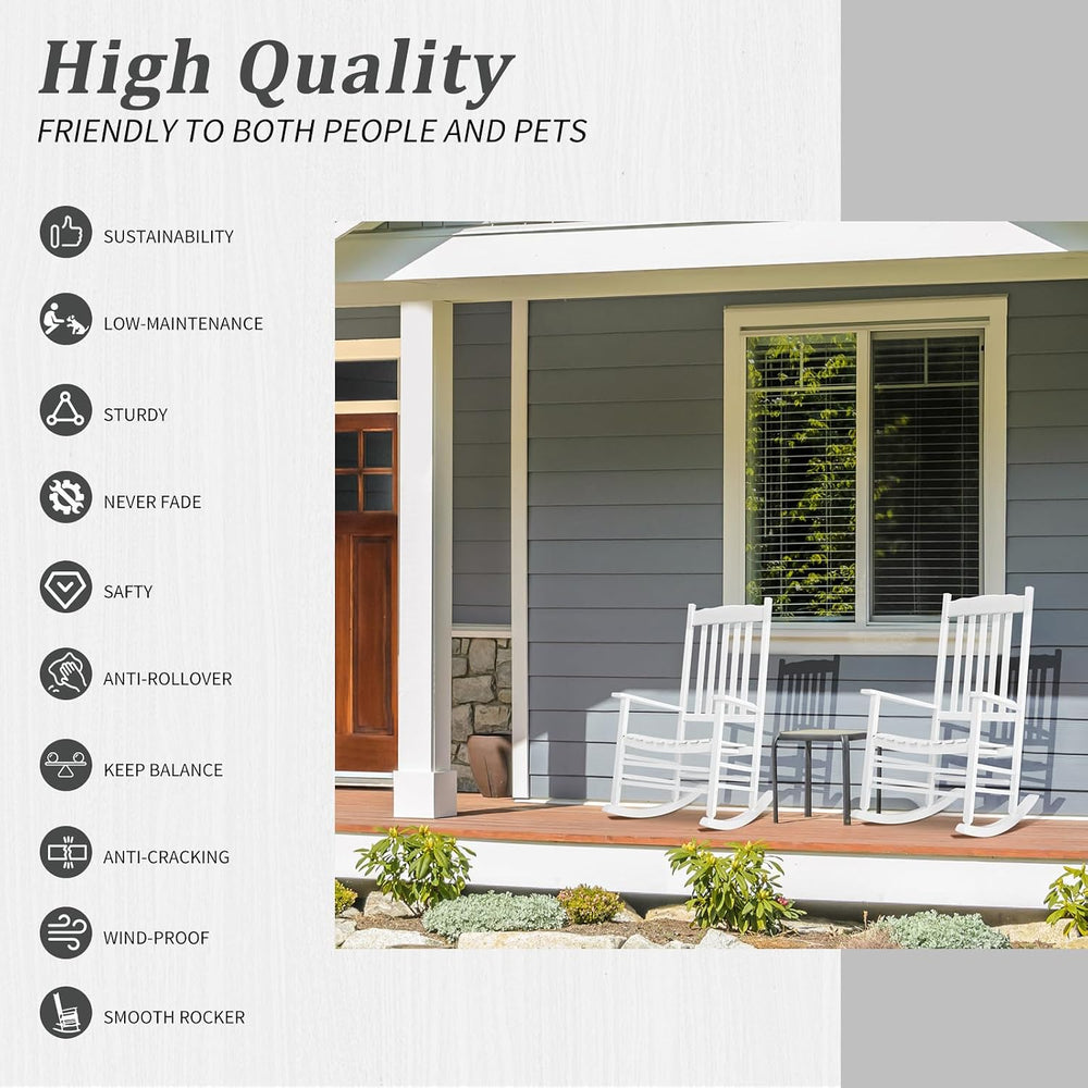 Outvita Outdoor Rocking Chair, Solid Wood High Back Rocker, White