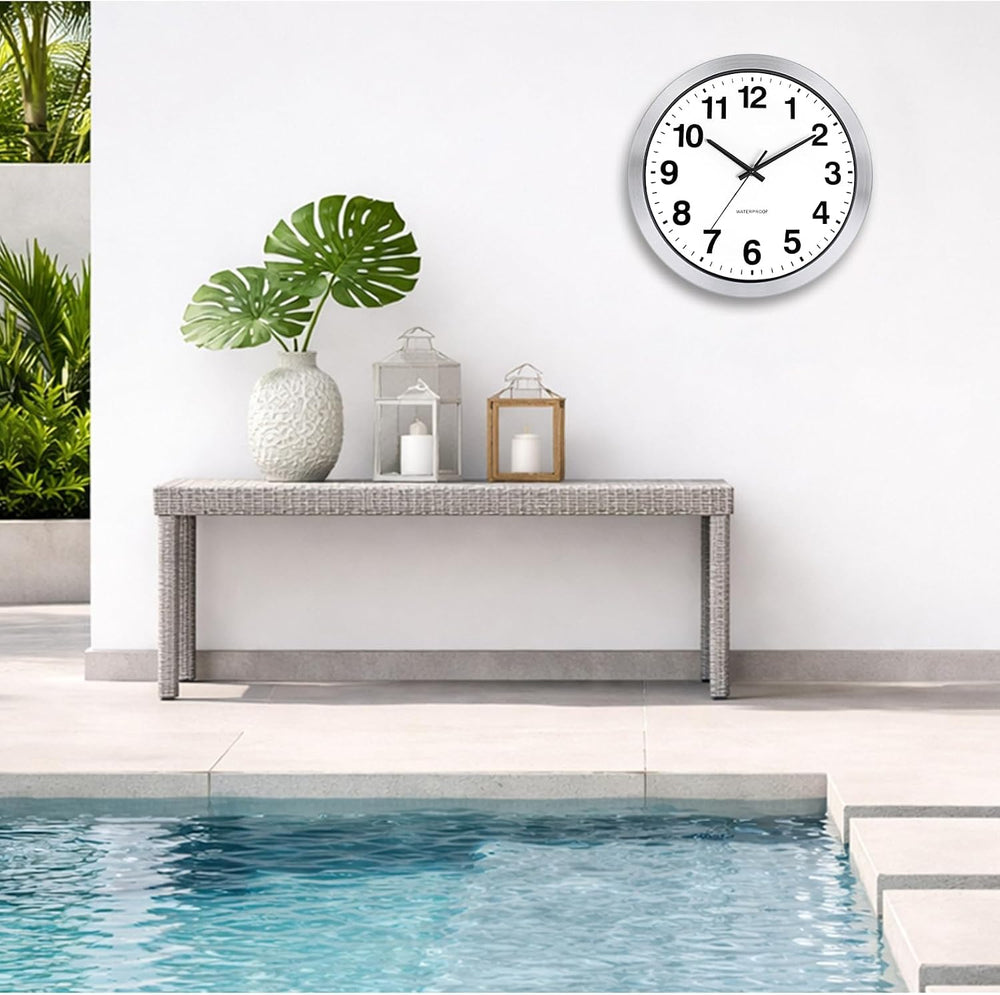 Caysie 16 Inch Sealed Large Outdoor Clocks Waterproof-Silver