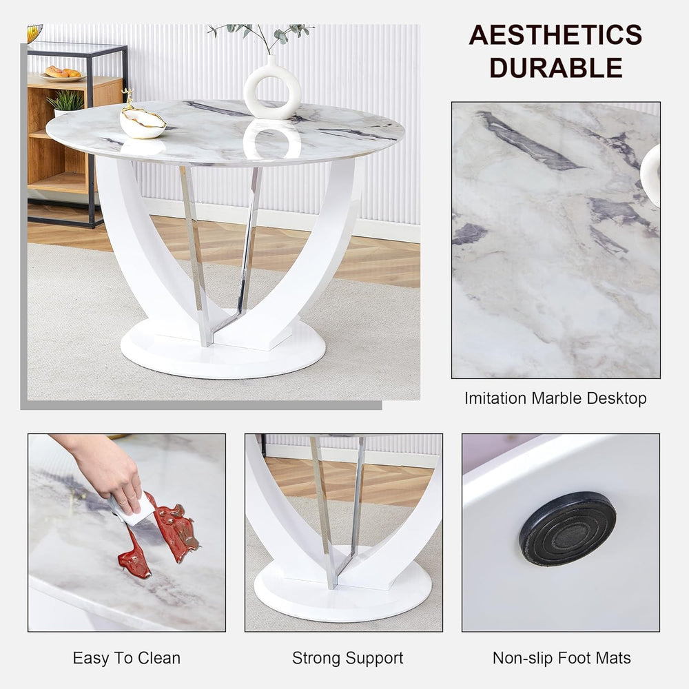 Modern 5 Piece Round Dining Table Set for 4, 47.2" White Faux Marble Kit...
