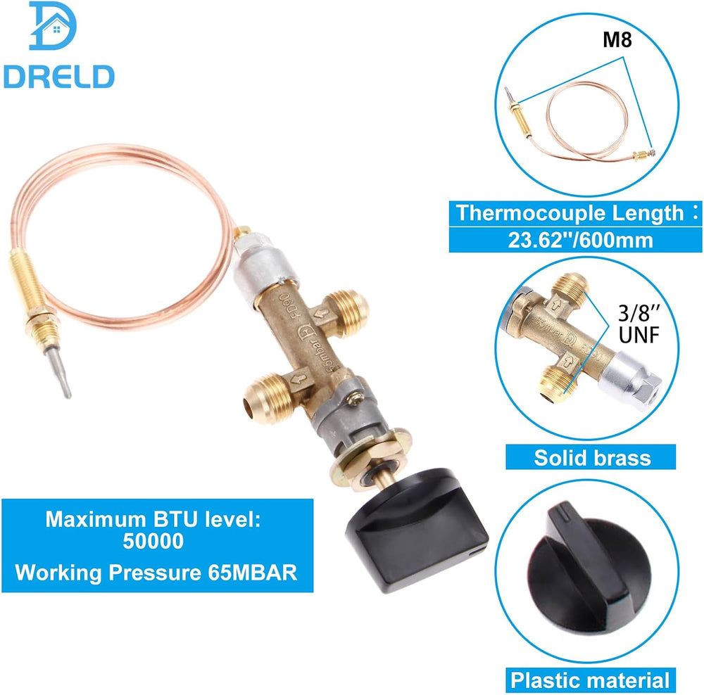 DRELD Propane Gas Fire Pit Fireplace Valve Control System Kit Assembly