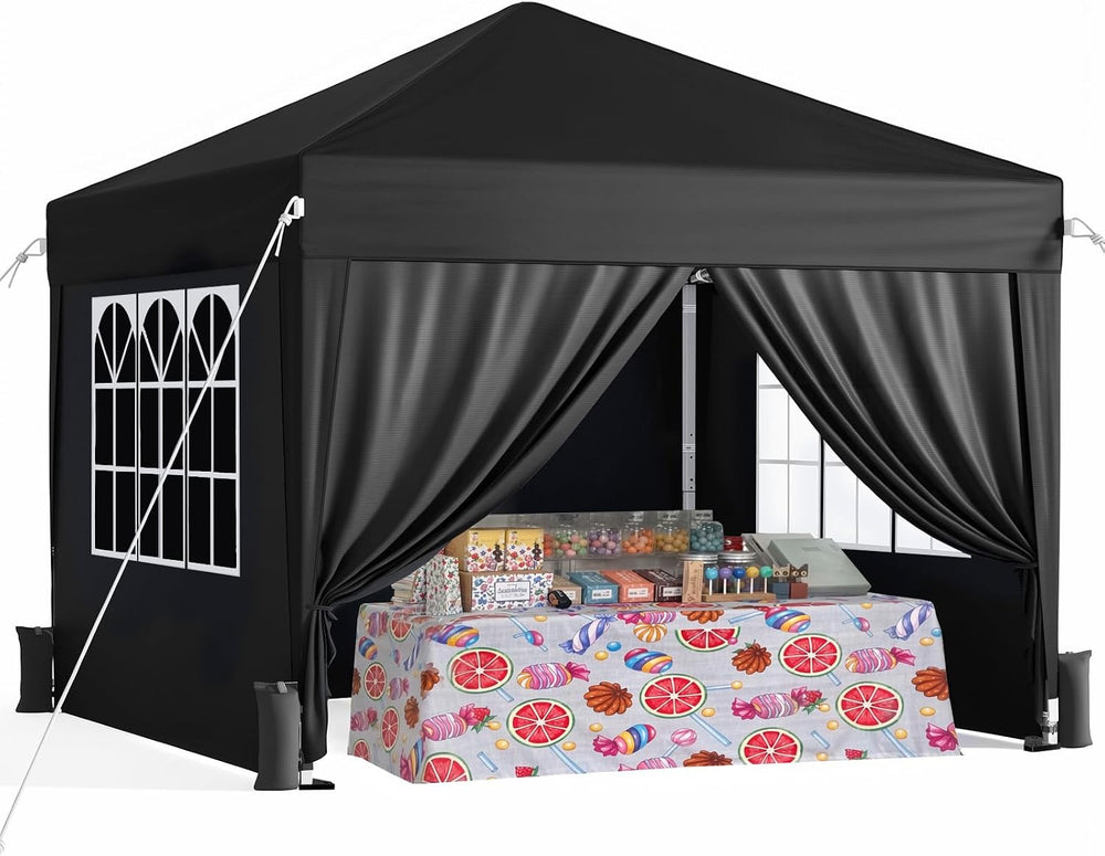 Driftalia 10x10 Pop Up Canopy Tent with 4 Sidewalls, Black