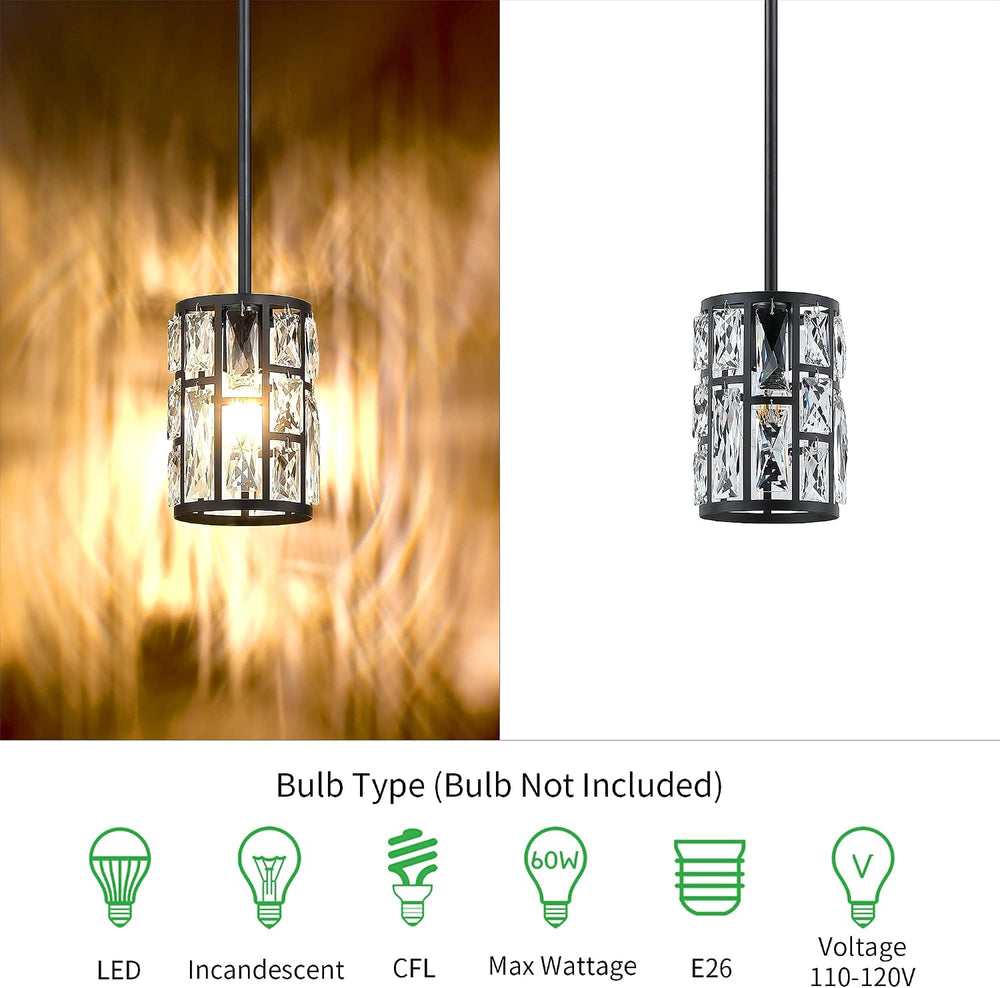MEXO Modern Crystal Pendant Light Fixture 2-Pack Matte Black Finish Hanging L...