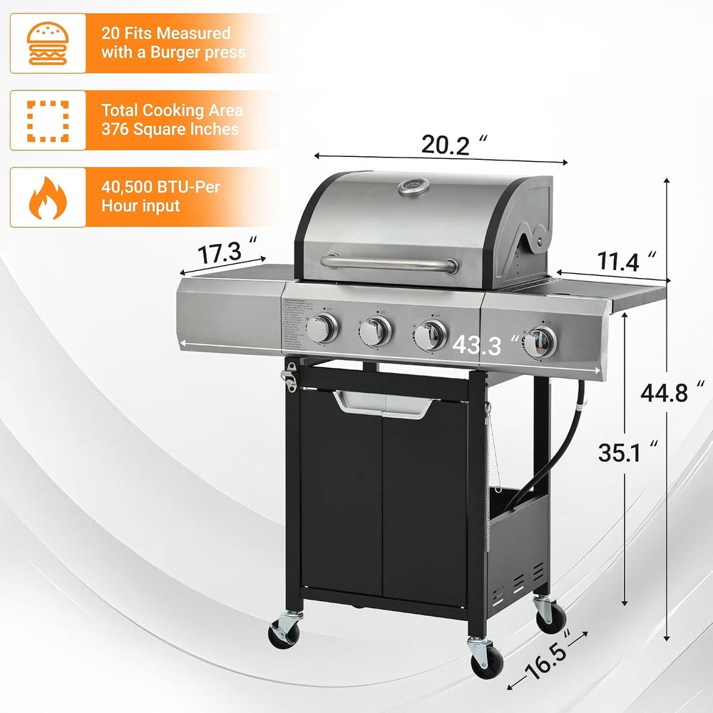 Endark 40,500 BTU 3-Burner Propane Gas Grill – Stainless Steel Outdoor BBQ wi...