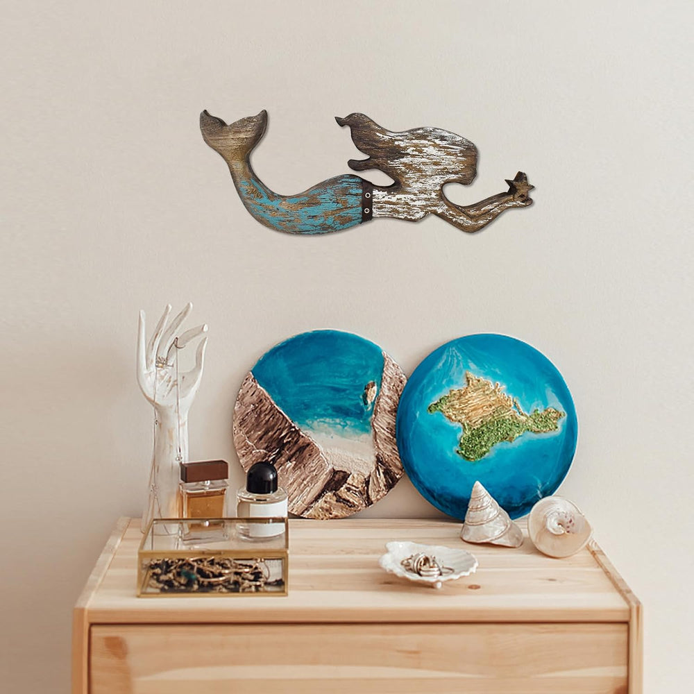 Wooden Mermaid Beach Wall Decor Hanging Plaque Sign Nautical Ocean Themed