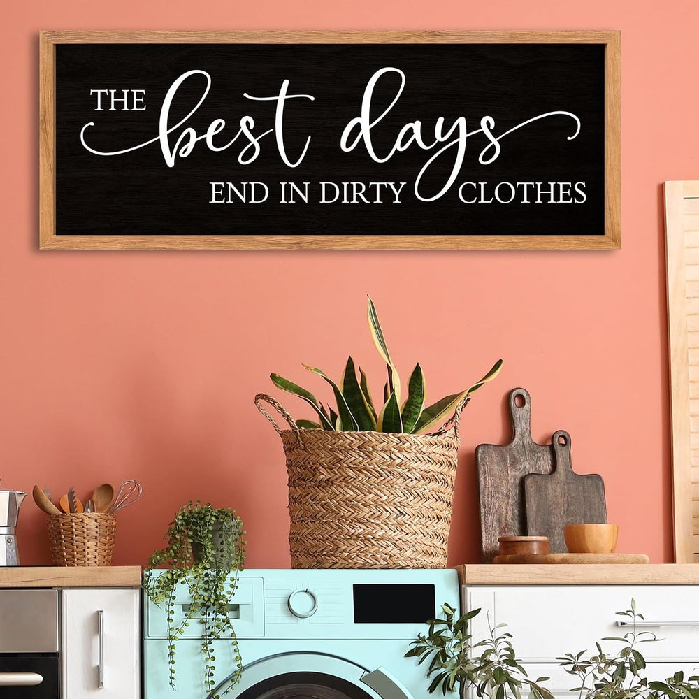 AuraPeak Laundry Room Decor Wall Art, Wood Black, 40"×15"