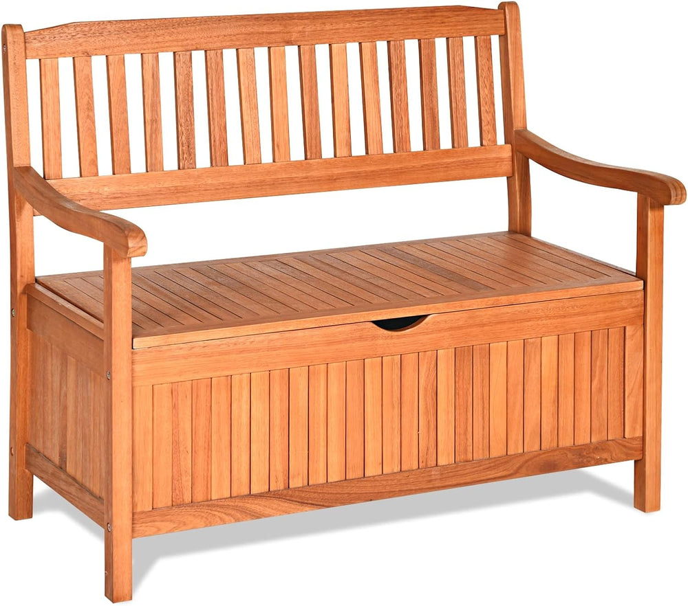 HAPPYGRILL Outdoor Storage Bench Wooden Deck Box with Removable Dustproof Lin...