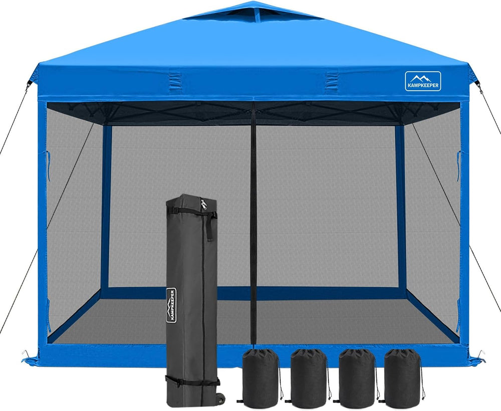 KAMPKEEPER 10x10 Pop-Up Canopy Tent, Waterproof, Portable Shade with Side Wal...