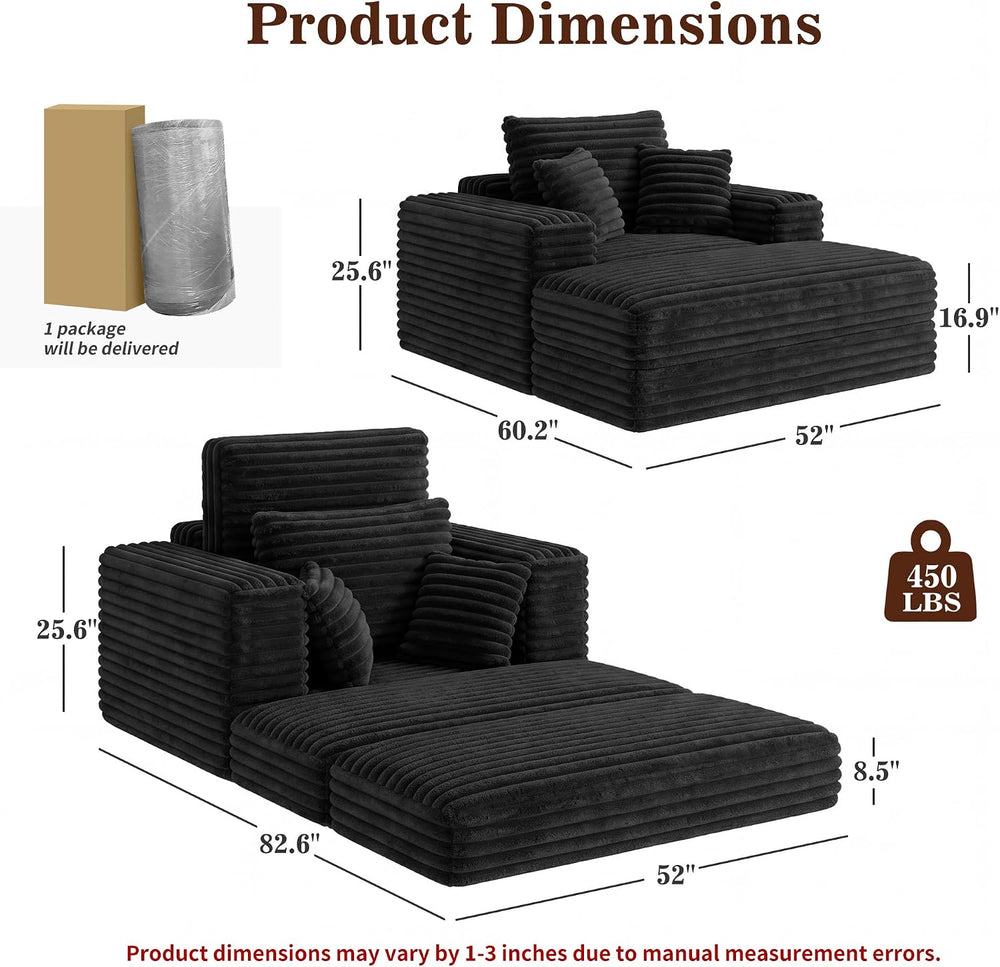 Busaurus 60'' Oversized Chaise Lounge Chair Indoor with Ottoman, Conv...