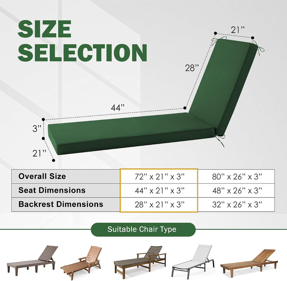Chaise Lounge Cushions Outdoor, 72x 21x 3 Inch Waterproof & Fade-Resistan...