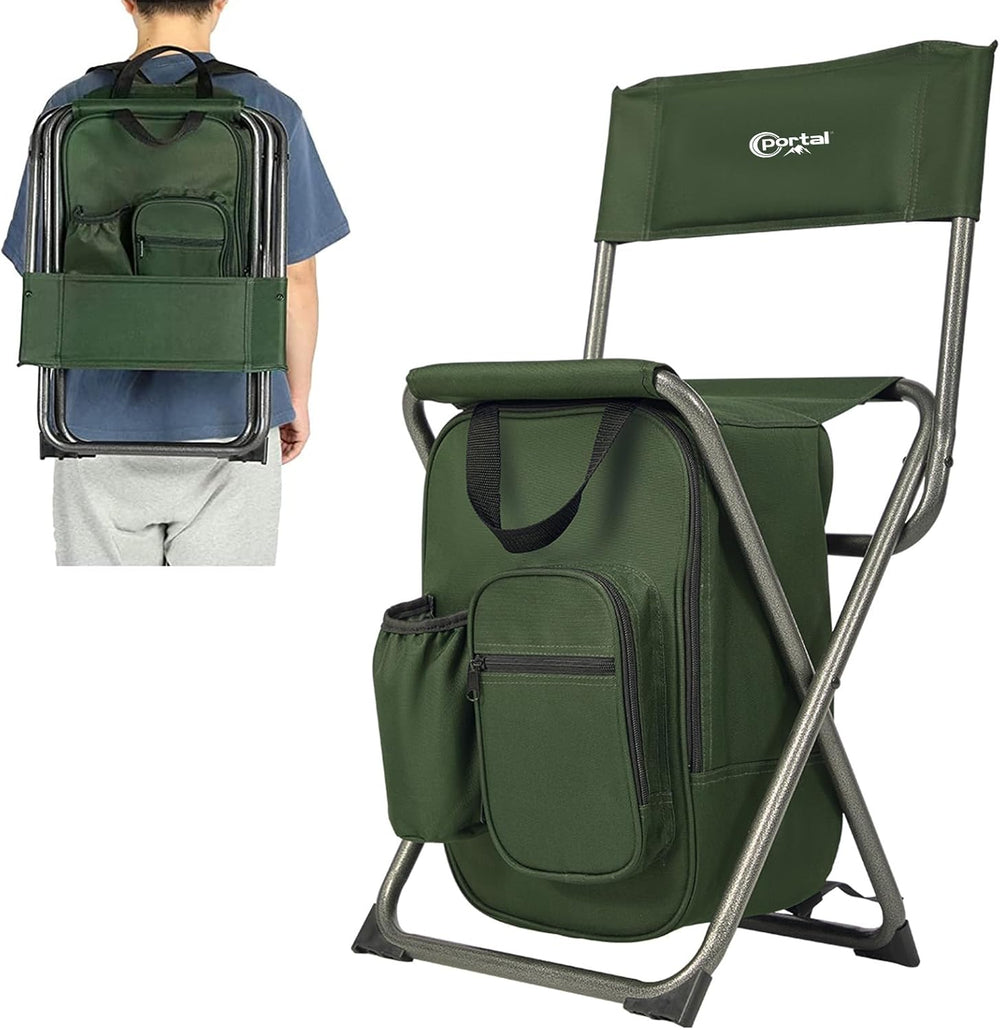 Portal Backpack Cooler Chair with Backrest, Portable Folding Stool