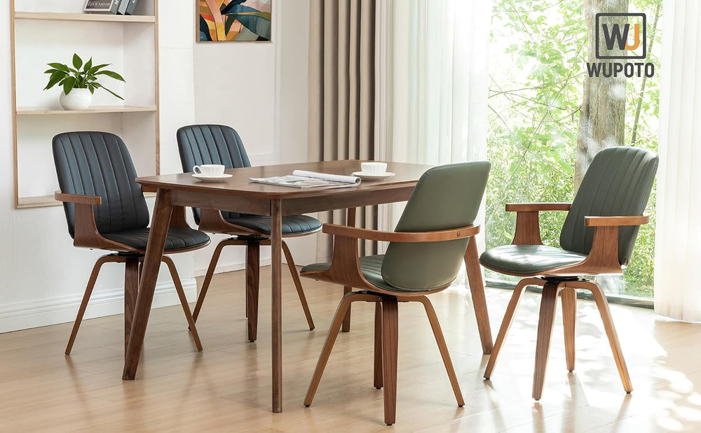 Walnut Dining Chairs, Mid Century Modern Leather Swivel Desk Chairs Walnut