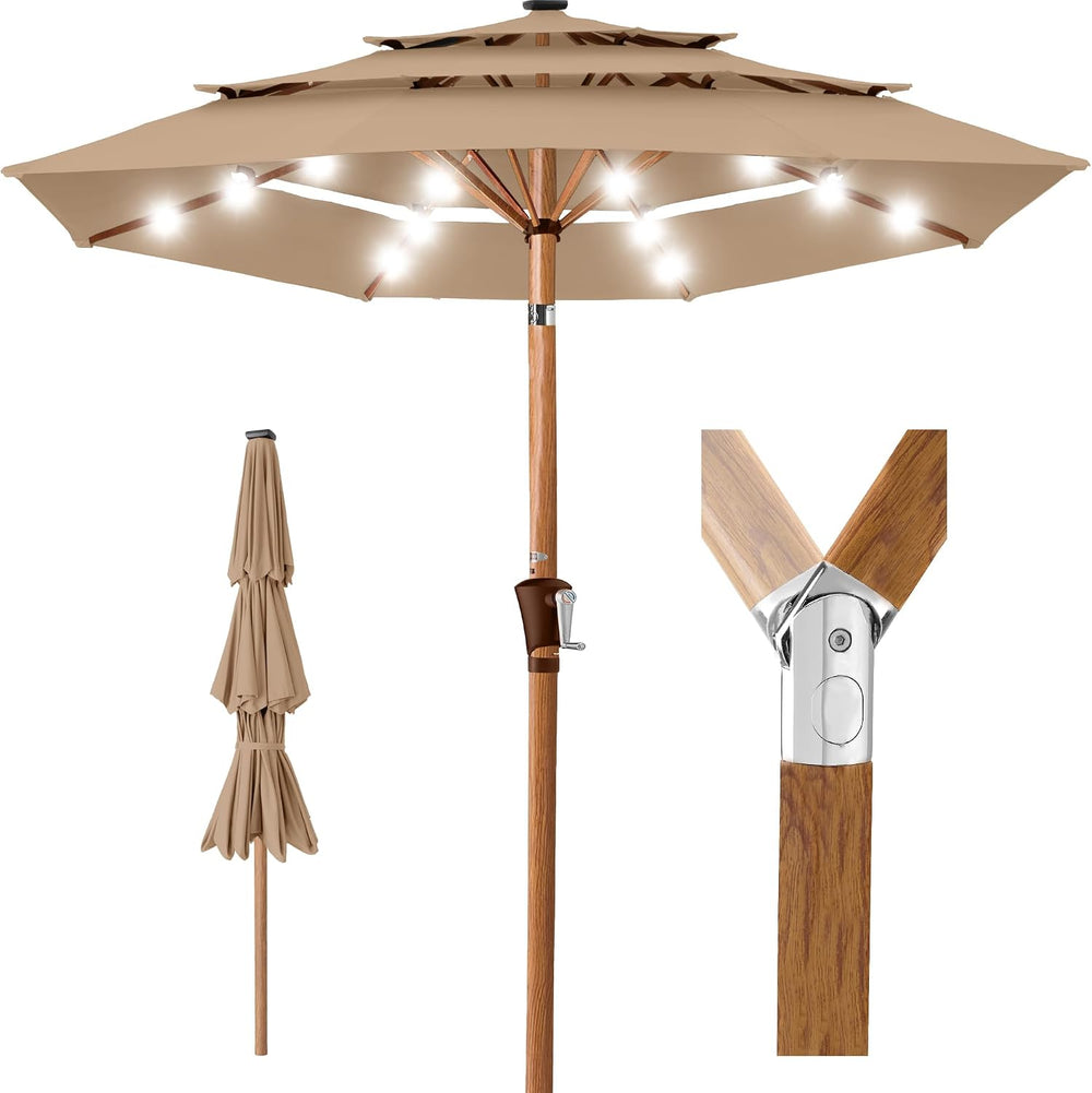 Best Choice Products 10ft 3-Tier Solar Patio Market Umbrella, Outdoor Sun Sha...