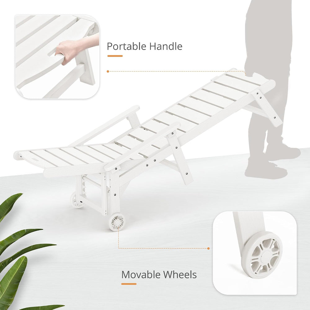 LUE BONA Outdoor Chaise Lounge, 5‑Position, 2‑Pack, White (Set of 2)